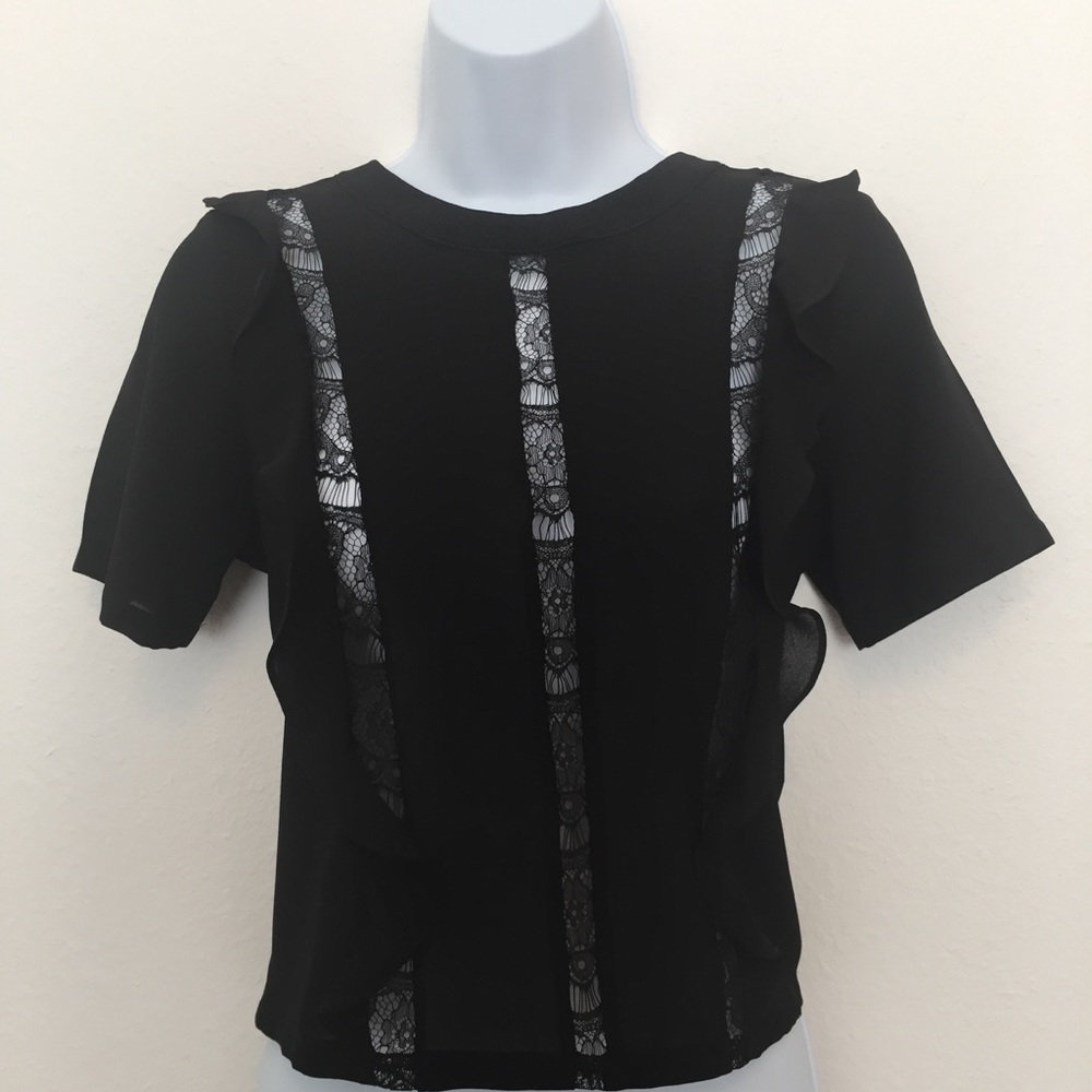 D New Black Short Sleeve Lace Top Blouse